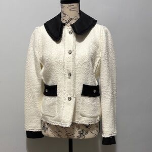 Zara Women's Cream and Black Teddy Jacket